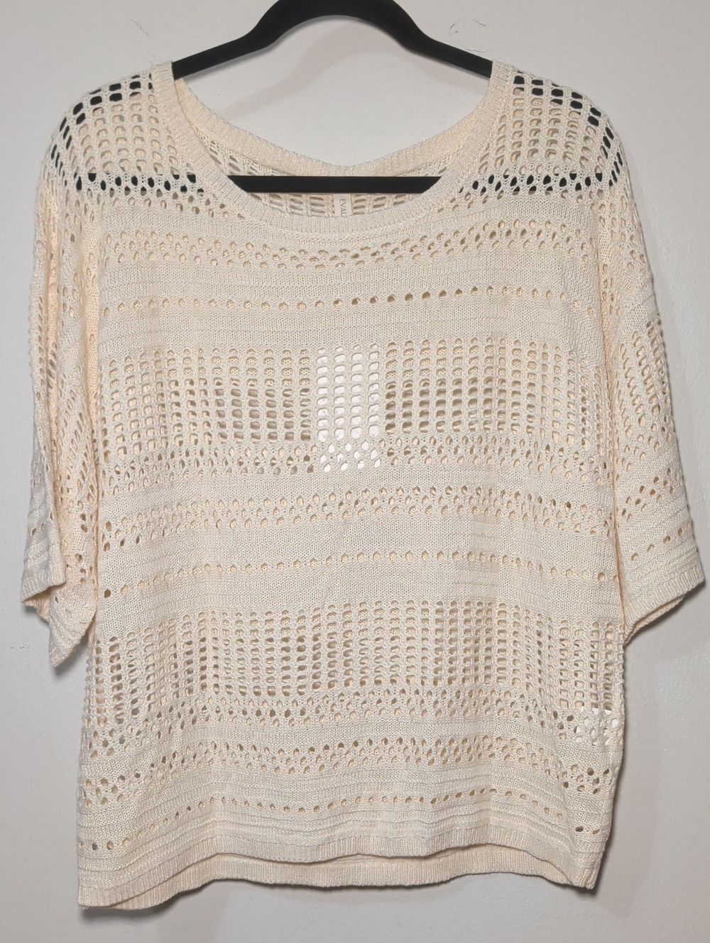 Evaless Open Knit Sweater Cream Short Sleeve Cottagecore Grannycore Women Size L